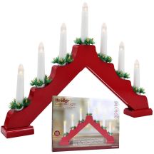 Adventskerzenhalter aus Holz, weiß, 7 Lichter, batteriebetrieben, rot