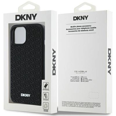 8. DKNY 3D Rubber Repeat Pattern Hülle für iPhone 15 Plus – Schwarz