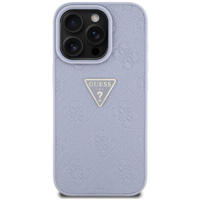3. Guess Hot Stamp 4G Pattern Triangle Metal Logo iPhone 16 Pro Hülle - Lila
