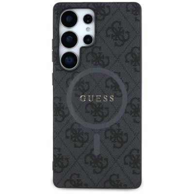3. Guess Leder 4G Farbiger Ring Classic Logo MagSafe Hülle Samsung Galaxy S25 Ultra schwarz