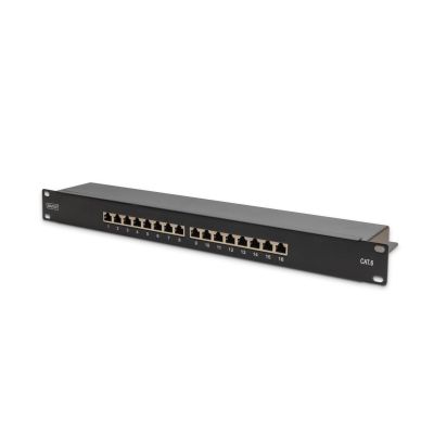 6. Digitus Patchpanel 19 Zoll, 16x RJ45, LSA-Level, Cat. 6, geschirmt, 1 HE, schwarz, Kabelführung