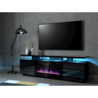 2. EVA TV-Schrank mit elektrischem Kamin 180x40x52 schwarz/glänzend schwarz
