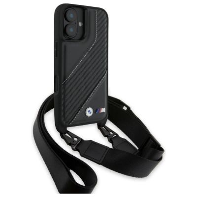 3. BMW M Edition Carbon Stripe & Strap Hülle für iPhone 16 Plus – Schwarz