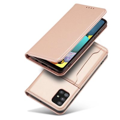 2. Magnetkartenhülle Hülle für Samsung Galaxy A12 5G Tasche Geldbörse Kartenhalter Pink