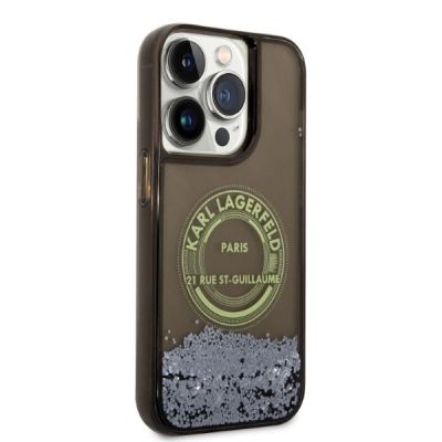 3. Karl Lagerfeld Liquid Glitter RSG Hülle für iPhone 14 Pro – Schwarz