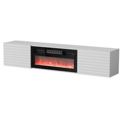 TULA TV-Schrank 183x35x37 weiß matt + schwarzer Kamin