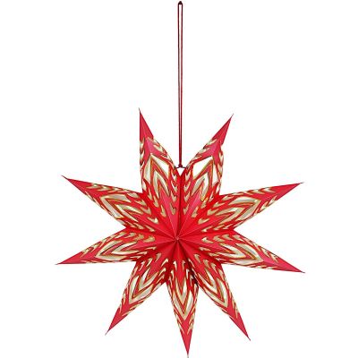 2. Dekorativer Hängestern aus Papier, FSC-zertifiziert, 18 x 60 cm, rot, 9 Arme, Glimmer