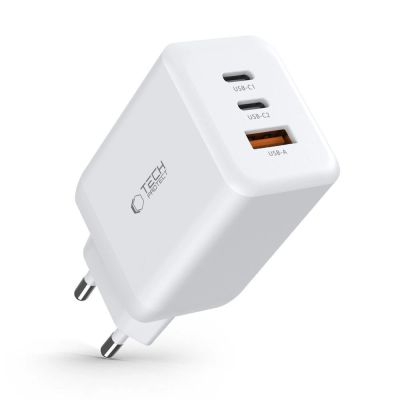 7. Tech-Protect C65W Netzwerkladegerät 2x USB-C PD 65W / USB-A QC 3.0 - Weiß
