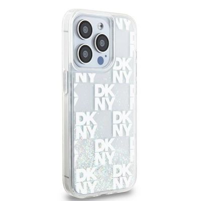 4. DKNY Liquid Glitter Multilogo Hülle für iPhone 15 Pro – Weiß