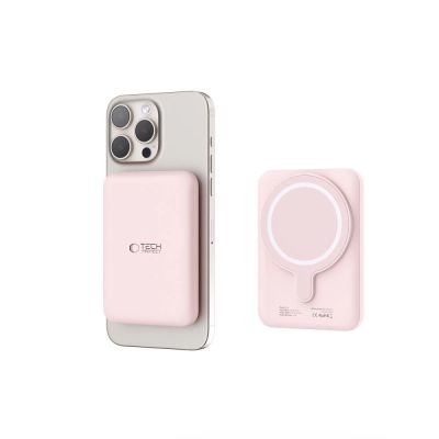 5. Tech-Protect LifeMag PB10 Powerbank mit MagSafe 5000 mAh 15 W USB-C-Anschluss – Rosa + USB-C-Kabel