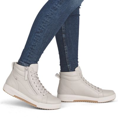 12. Rieker W0164-60 bequeme beige Damen-Lederstiefeletten