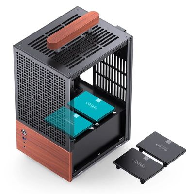 32. Jonsbo T6 Gehäuse, Mini-Tower, Mini-ITX, gehärtetes Glas, Holz – Schwarz