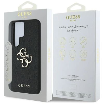 8. Guess Grained Big 4G Logo Small Classic Logo Hülle für Samsung Galaxy S25 Ultra schwarz