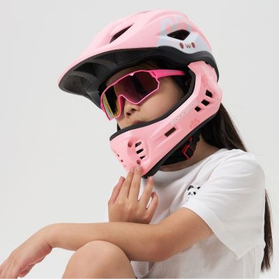 2. Rockbros TT-32001 Rabbit Kinderfahrradhelm mit abnehmbarem Kinnschutz, Größe S (48-52) – Rosa