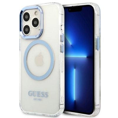 Guess Metal Outline MagSafe Hülle für iPhone 13 Pro / iPhone 13 - Blau