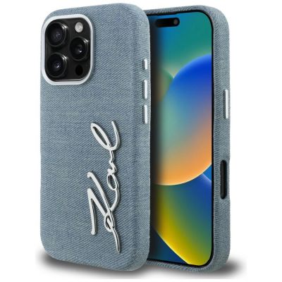 Karl Lagerfeld FW Jeans Signature Logo iPhone 16 Pro Max Hülle - Blau