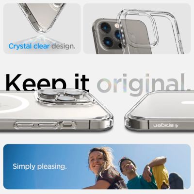 8. Spigen Ultra Hybrid Mag Case mit MagSafe für iPhone 14 Pro – Transparent und Weiß