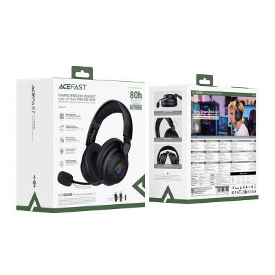6. Acefast H15 Kabelloses Bluetooth-/2,4-GHz-/AUX-Gaming-Headset mit Mikrofon und RGB-Hintergrundbeleuchtung – Schwarz
