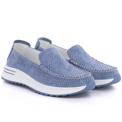 4. Ledermokassins mit dicker Sohle, durchbrochenes Muster, blau, Jezzi 9793