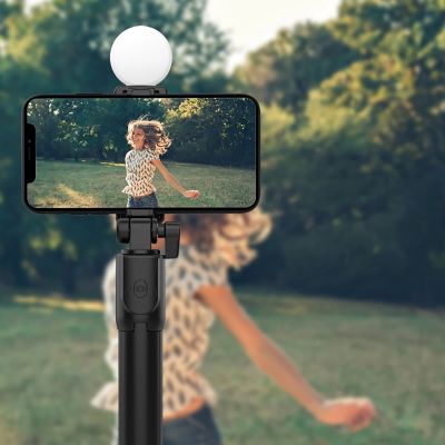 10. Selfie-Stick WR1YXS Teleskopstativ 0,71 m mit runder Lampe – Schwarz