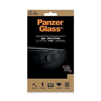 2. PanzerGlass E2E Mikrofrakturiertes gehärtetes Glas für iPhone 13 Pro Max, Hüllenkompatibel, CamSlider-Sichtschutz, antibakteriell – Schwarz