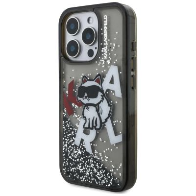 2. Karl Lagerfeld Liquid Glitter Choupette Logo Hülle für iPhone 16 Pro Max - Schwarz