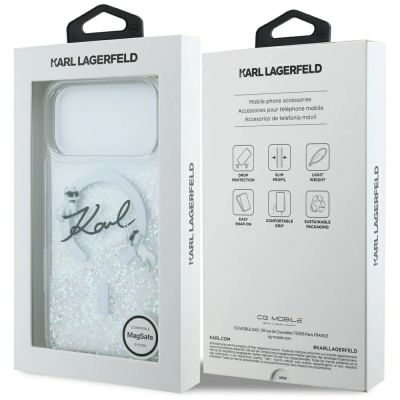 8. Karl Lagerfeld Flüssigglitzer-MagSafe-Hülle mit Karl-Schriftzug-Logo für iPhone 17 Pro Max – Transparent