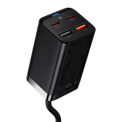 7. Baseus GaN3 Pro Schnellladegerät GaN 2 x USB Typ C / 2 x USB 65W PD, QC4.0+, AFC, PPS + Kabel USB Typ C - USB Typ C 1m schwarz (CCGP040101)