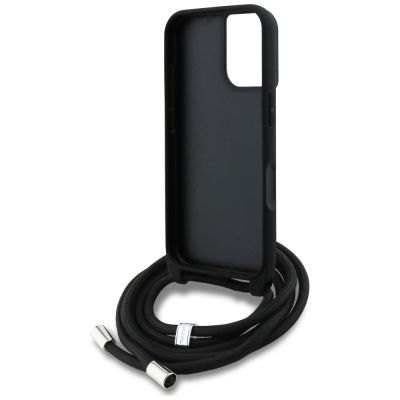 6. Karl Lagerfeld Crossbody-Hülle mit genarbtem Muster und Logo für iPhone 16 – Schwarz