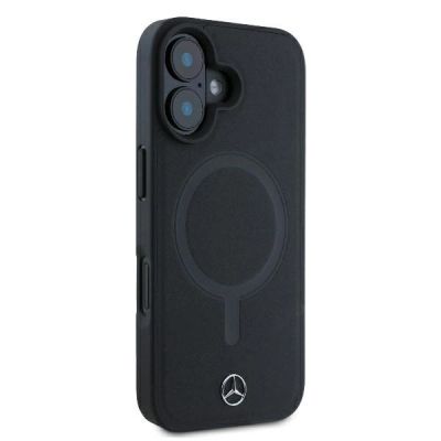 4. Mercedes MagSafe-Hülle aus glattem Leder für iPhone 16 Plus – Schwarz