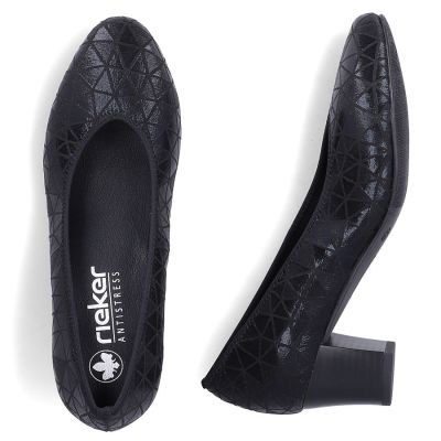 5. Schwarze Damen-Pumps aus Leder mit niedrigem Absatz, Rieker 44650-05