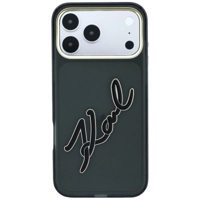 3. Karl Lagerfeld IML Big Signature Schutzhülle mit Metallrahmen aus Kunstharz für iPhone 18 Pro Max / 17 Pro Max – Schwarz
