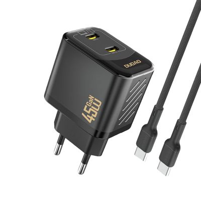 Dudao A28PCEU PD 45W GaN 2xUSB-C Wandladegerät mit USB-C-Kabel – Schwarz