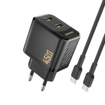 Dudao A28PCEU PD 45W GaN 2xUSB-C Wandladegerät mit USB-C-Kabel – Schwarz