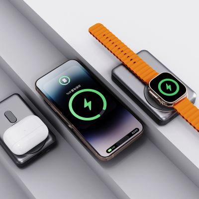 2. Dudao K29 10000 mAh PD 20 W MagSafe Powerbank mit Metallgehäuse, Ständer und integrierten USB-C/ Lightning Kabeln - Grau