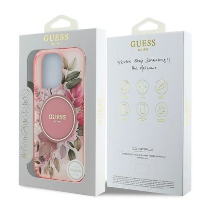 8. Guess IML Flower & Tonal Circle MagSafe Hülle für iPhone 16 Pro Max – pink