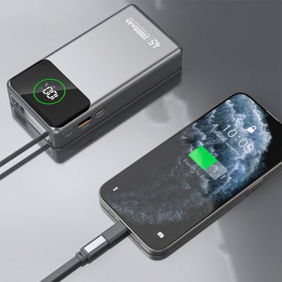 10. Dudao K31 Pro 45W 20000mAh Powerbank mit integriertem einziehbarem USB-C-Kabel - Grau