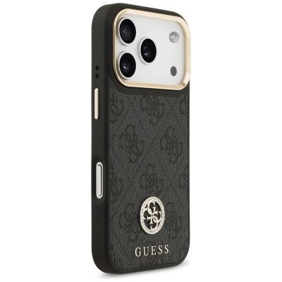 4. Guess 4G Strass Logo & Big Strap Metal Buttons MagSafe Case für iPhone 17 Pro - Schwarz