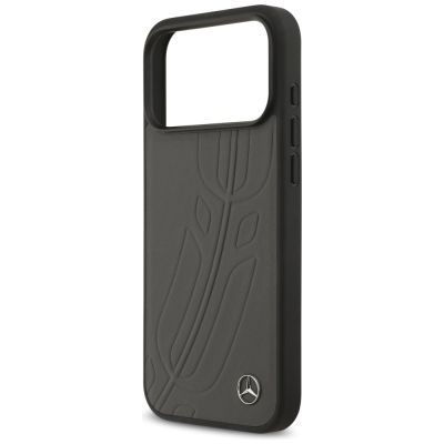 6. Mercedes Leather Large Laurel Leave MagSafe Case für iPhone 17 Pro Max – Schwarz und Grau