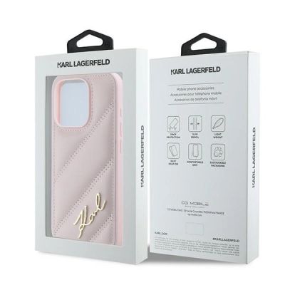 8. Karl Lagerfeld Diagonal Quilted Script Hülle für iPhone 15 Pro Max – Rosa