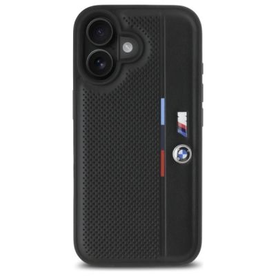 3. BMW M Perforierte Tricolor Detail Line Hülle für iPhone 16 – Schwarz