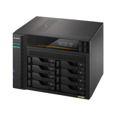 6. NAS Asustor AS6808T; Tower; 8x (3,5" SATA HDD/ 2,5" SSD); AMD Ryzen Embedded V3C14; 16 GB ECC DDR5 SODIMM (max. 64 GB), 2x 10GbE, 2x 5GbE, 4x M.2 2280 NVMe PCIe 4.0, 2x USB 4.0, 2x USB 3.2 Gen, 1x optionale 10GbE-Karte