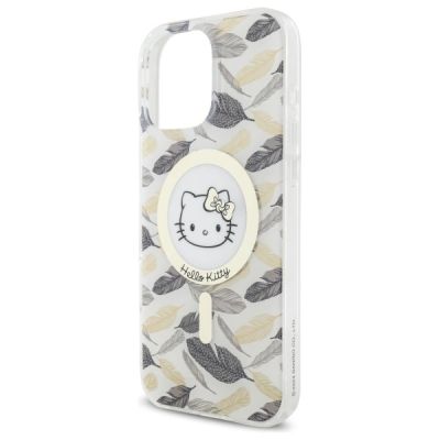 6. Hello Kitty IML MagSafe Hülle mit goldenen Blättern für iPhone 16 Pro Max – Weiß