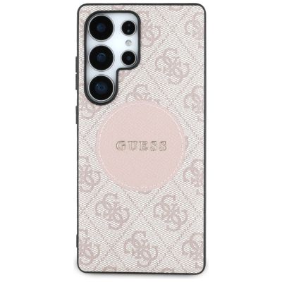3. Guess 4G Round Patch Classic Logo MagSafe Hülle für Samsung Galaxy S25 Ultra Pink