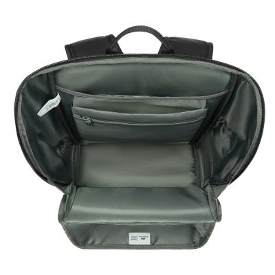 10. Rivacase Eden City Rucksack, Schwarz, Polyester, gewachstes Leder (Pull-Up)