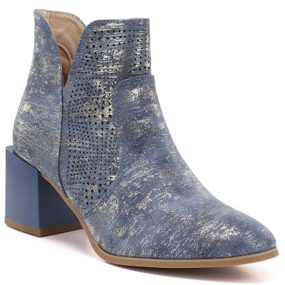Damen-Ankle-Boots mit durchbrochenem Muster und Blockabsatz, blau, M.Daszyński SA217-6