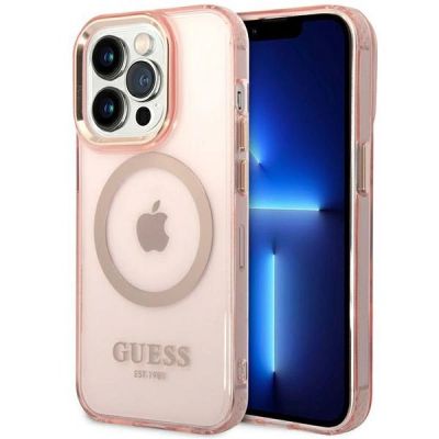 Guess GUHMP14XHTCMP iPhone 14 Pro Max 6,7" rosa/rosa Hartschale Gold Outline Translucent MagSafe