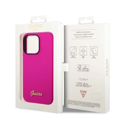 8. Guess Silikonhülle mit Vintage-Goldlogo für iPhone 14 Pro Max – Fuchsia