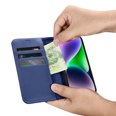 13. iCarer Wallet Case 2in1 Cover iPhone 14 Plus Anti-RFID Leder Flip Case Blau (WMI14220727-BU)