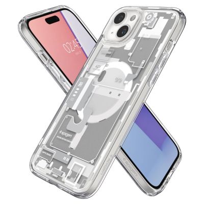 6. Spigen Ultra Hybrid Mag Case mit MagSafe für iPhone 15 Plus – Weiß (Zero One Pattern)